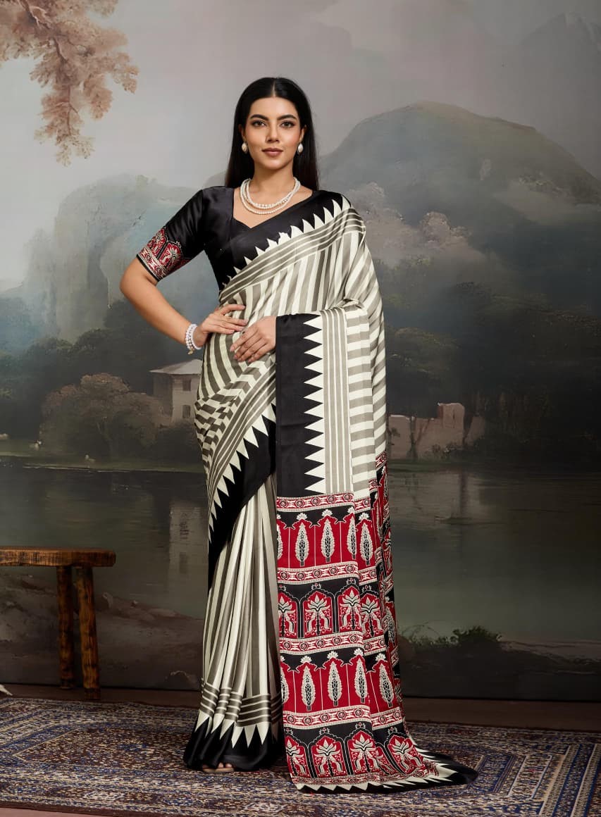 Elegant Pure Ajrakh Modal Satin Heritage Print Saree